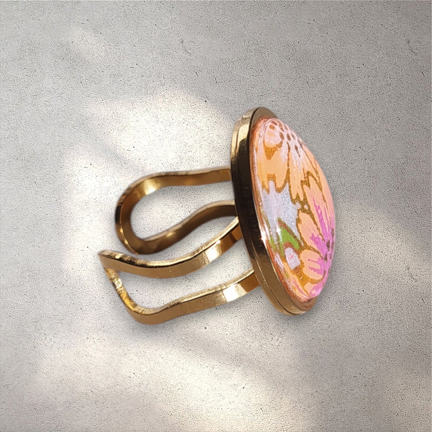 Bague ronde 20mm doré FLORAL ROSE