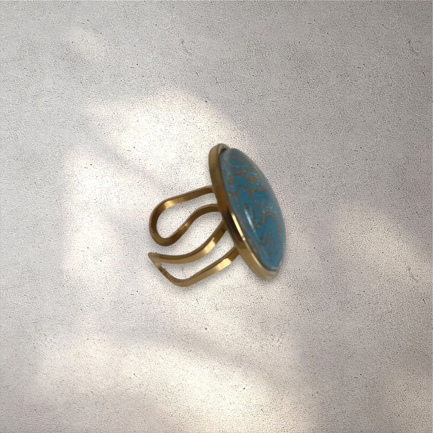 Bague ronde 20mm doré VAGUE TURQUOISE