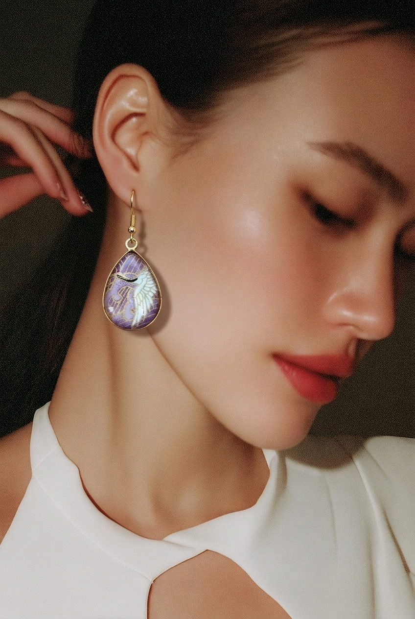 Boucles d'oreilles goutte  GRUE violet
