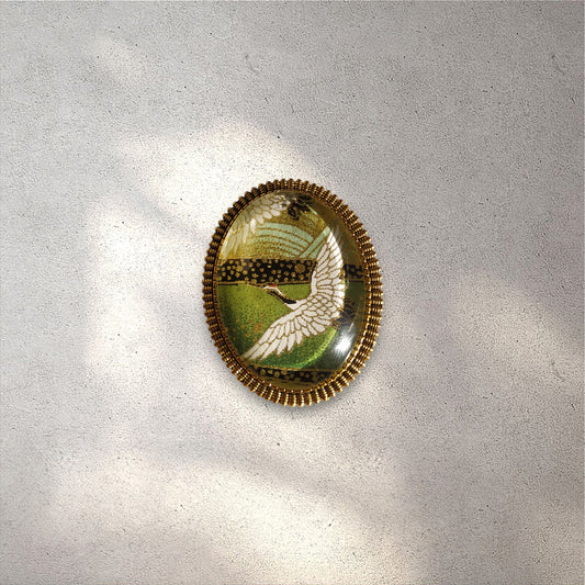 Broche ovale GRUE VERT