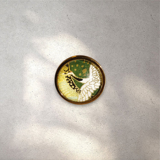 Bague ronde 20mm doré GRUE VERT
