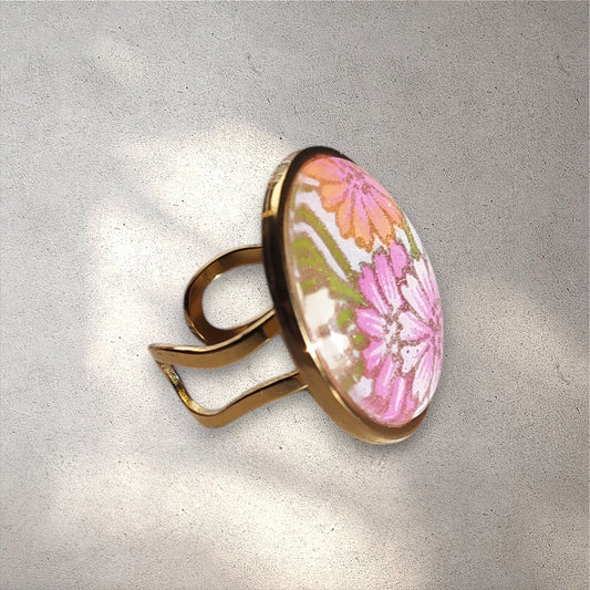 Bague ronde 25mm doré FLORAL ROSE