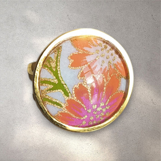 Bague ronde 20mm doré FLORAL ROSE