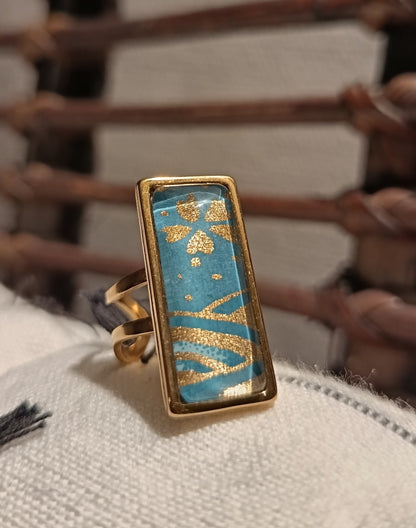 Bague rectangulaire Vague Turquoise