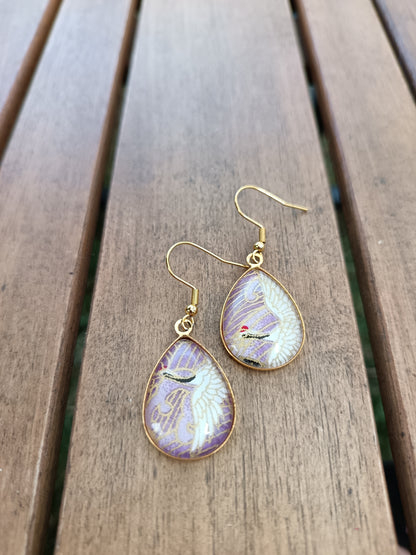 Boucles d'oreilles goutte  GRUE violet