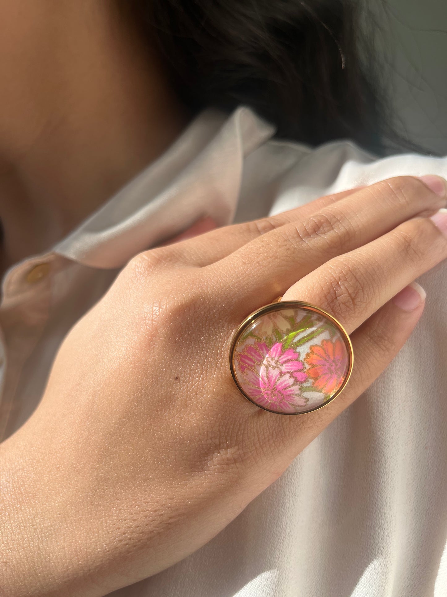 Bague ronde 25mm doré FLORAL ROSE