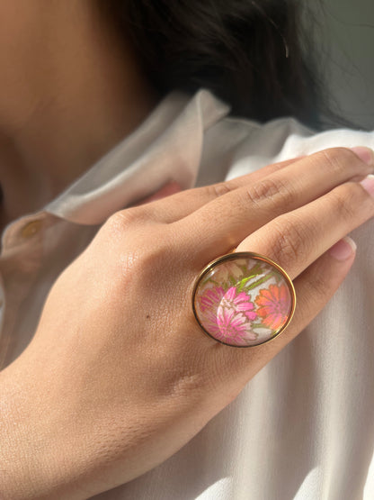 Bague ronde 25mm doré FLORAL ROSE