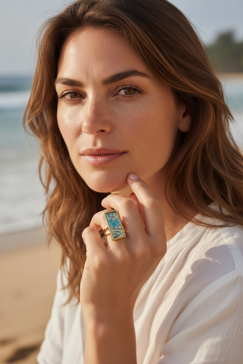 Bague rectangulaire Vague Turquoise