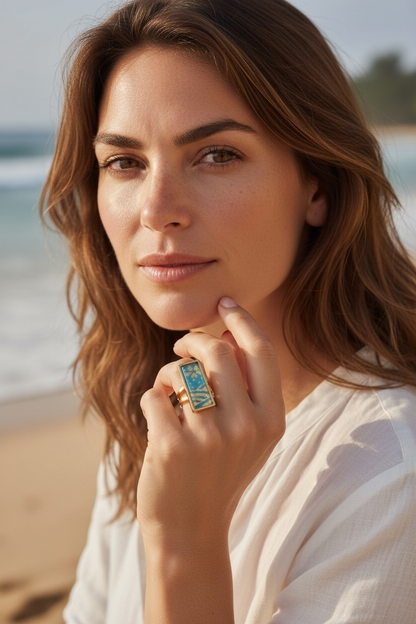 Bague rectangulaire Vague Turquoise