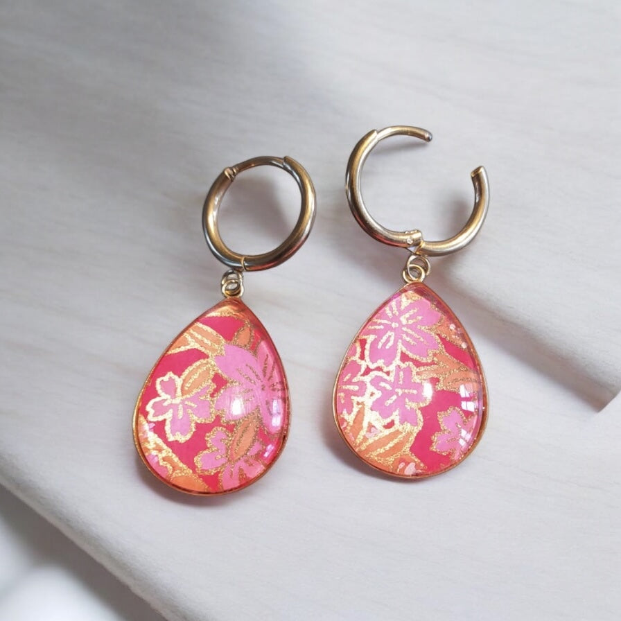 Boucles d'oreilles gouttes ROSE SAKURA