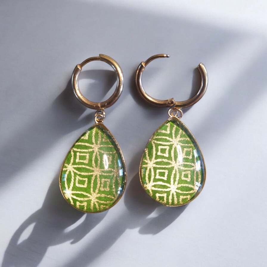 Boucles d'oreilles gouttes VERT SHIPPO