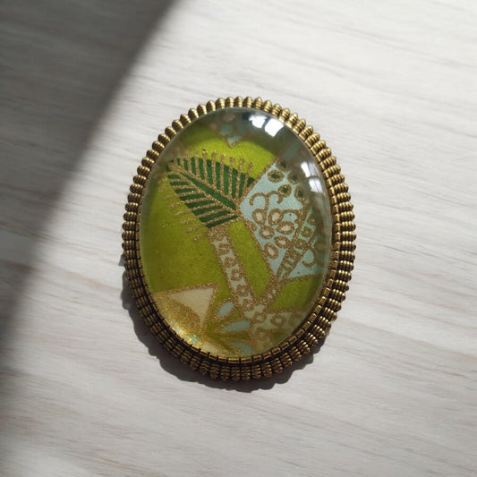 Broche ovale VERT PALMES