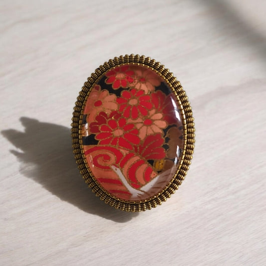 Broche ovale ROUGE KIKU