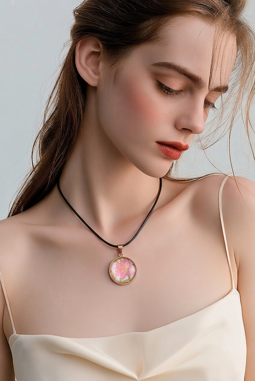 Médaillon petit 20mm Floral rose
