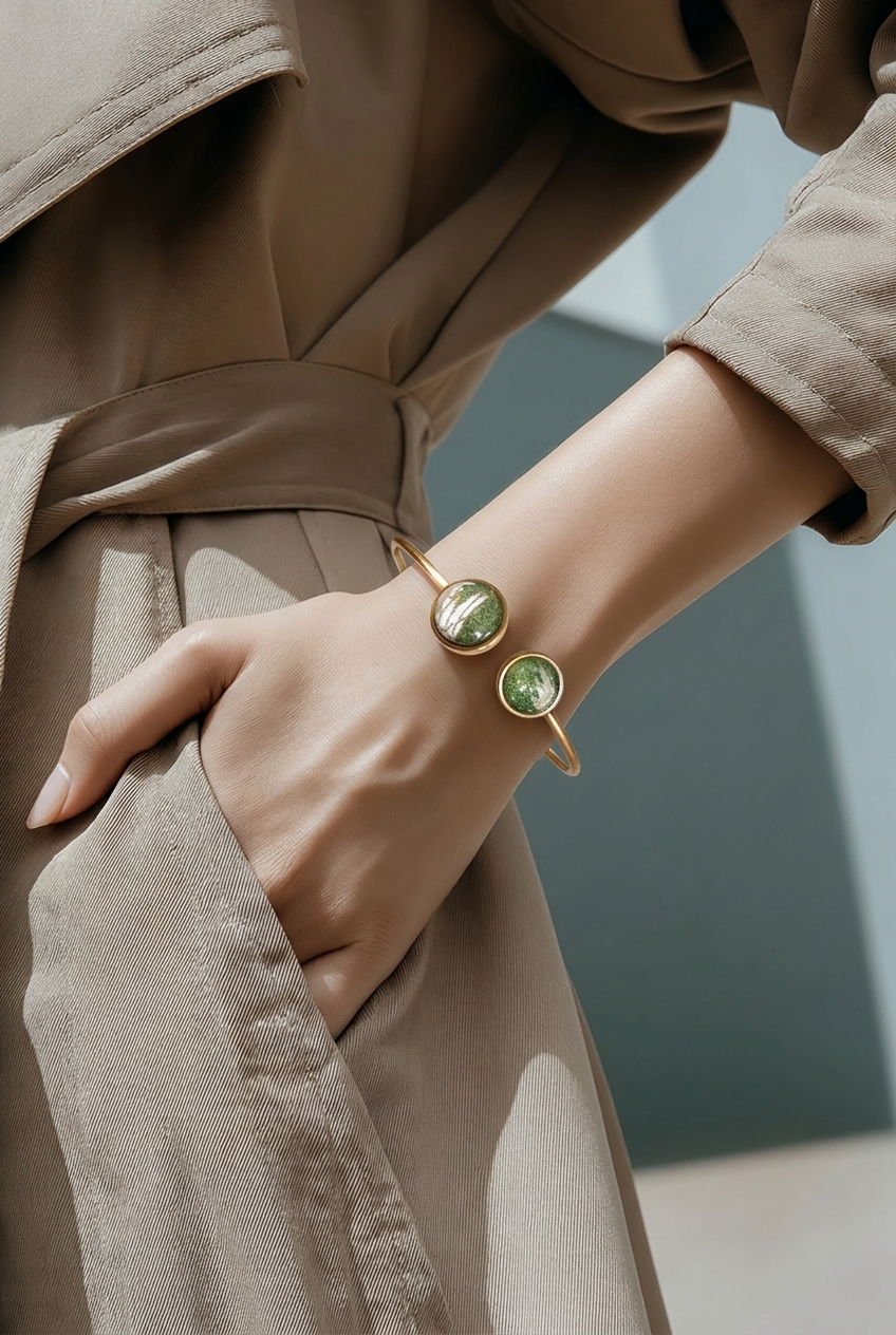 Bracelet double rond GRUE VERT