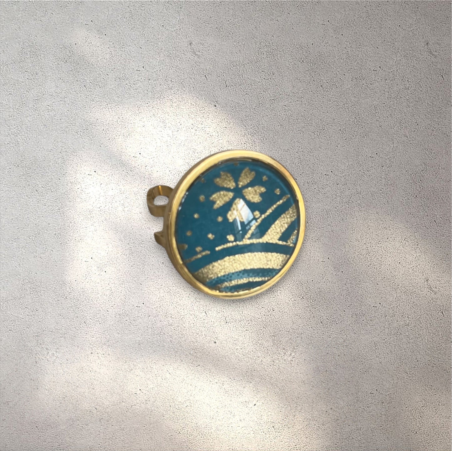 Bague ronde 20mm doré VAGUE TURQUOISE