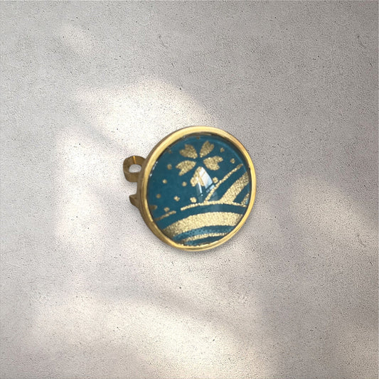 Bague ronde 20mm doré VAGUE TURQUOISE