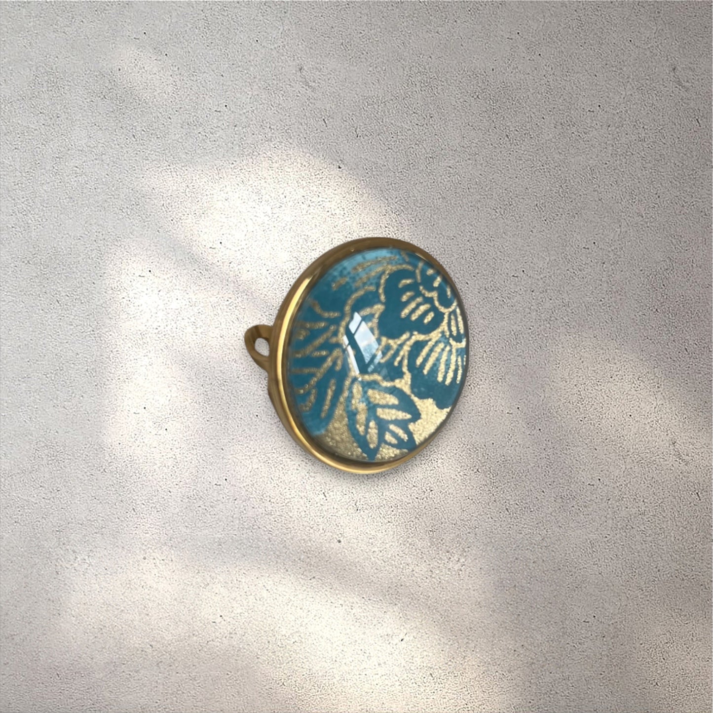 Bague ronde 25mm doré VAGUE TURQUOISE