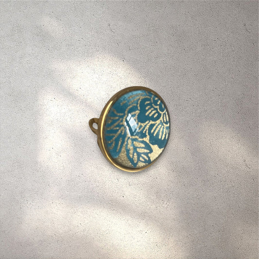 Bague ronde 25mm doré VAGUE TURQUOISE